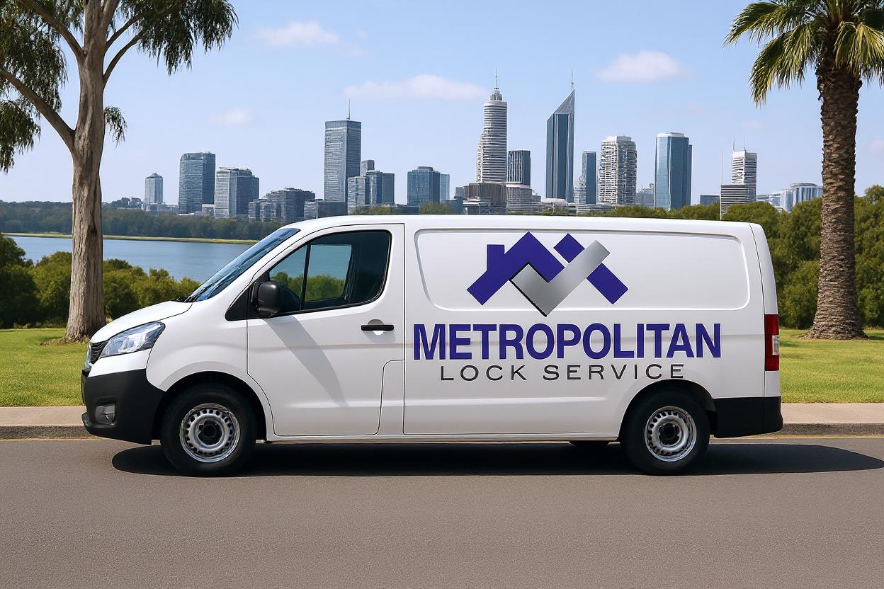 A mockup of a locksmith in Cockburn with Perth in the background